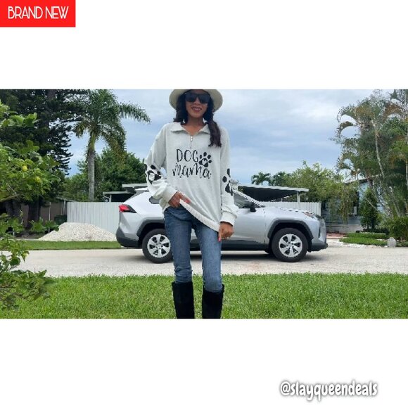 Women's Dog Mom Graphic Sweatshirt Loose Fit Crewneck Pullover - Picture 8 of 8